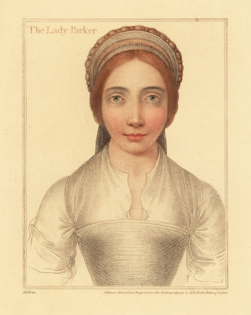 Lady Parker, manželka sira Henryho Parkera., 1812 (rytina) od Hans (after) Holbein the Younger