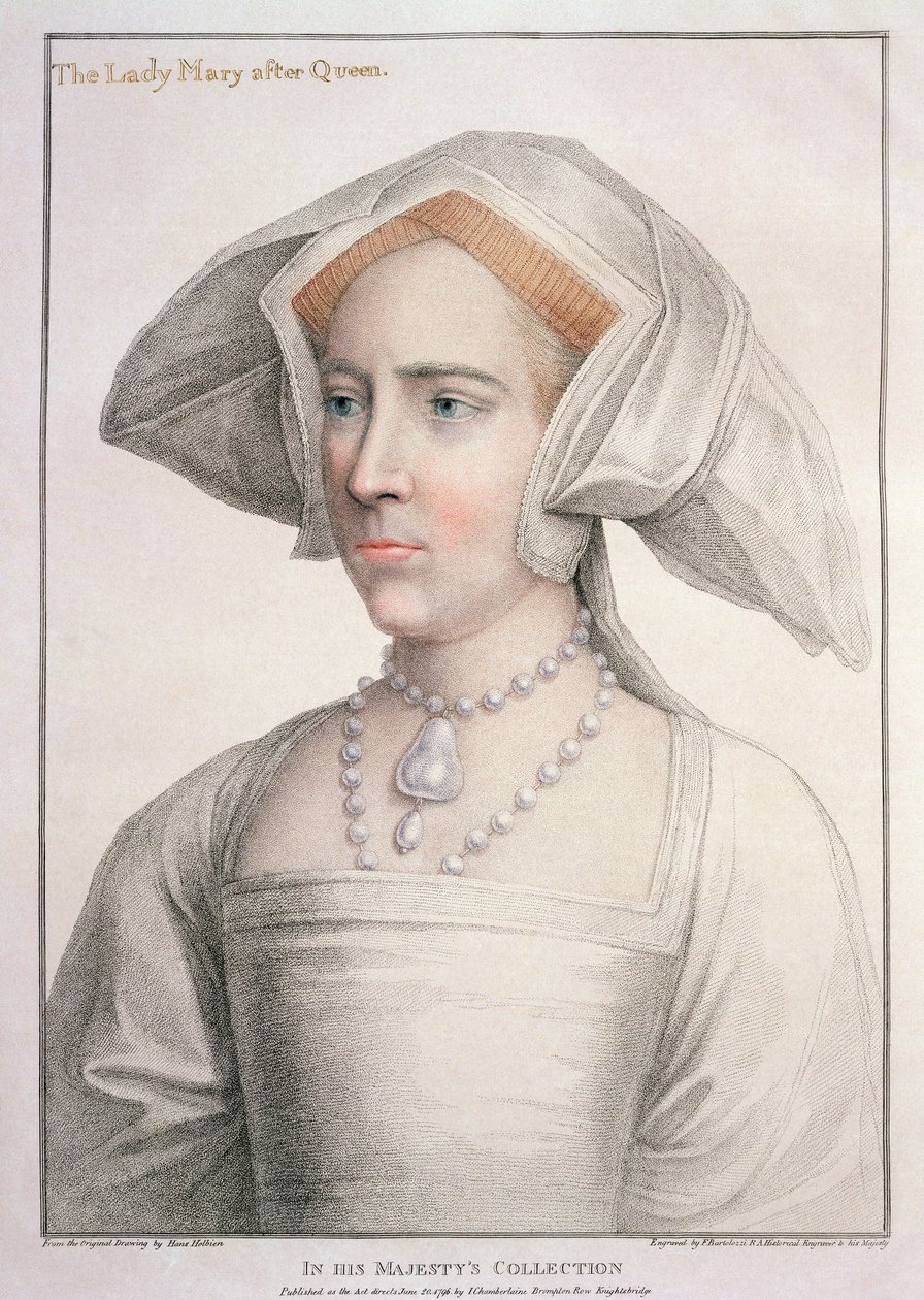 Mary Tudor (1516-58) vyryla Francesco Bartolozzi (1727-1815) (rytina) od Hans (after) Holbein the Younger