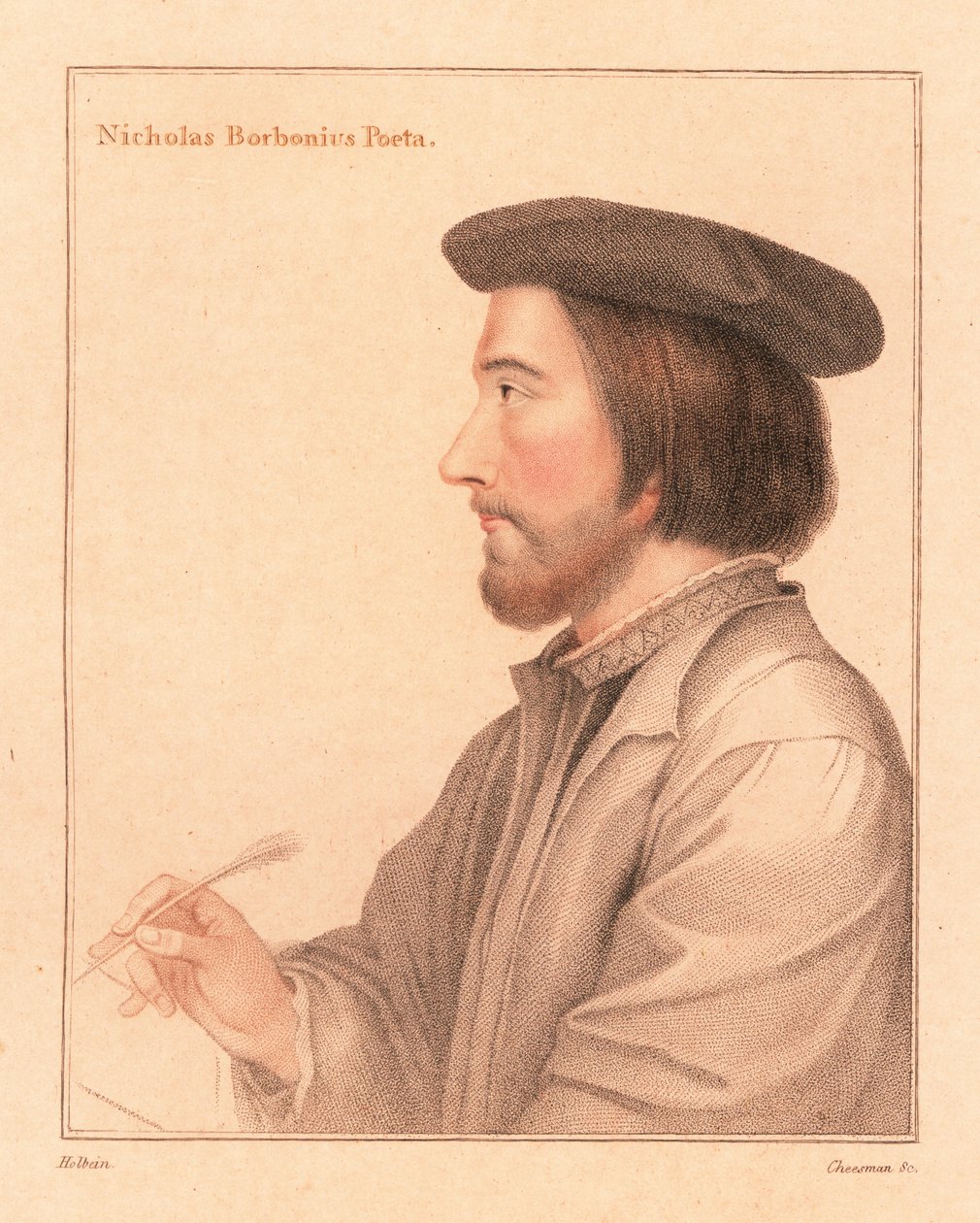 Nicholas Borbonius, latinský básník a učitel., 1812 (rytina) od Hans (after) Holbein the Younger
