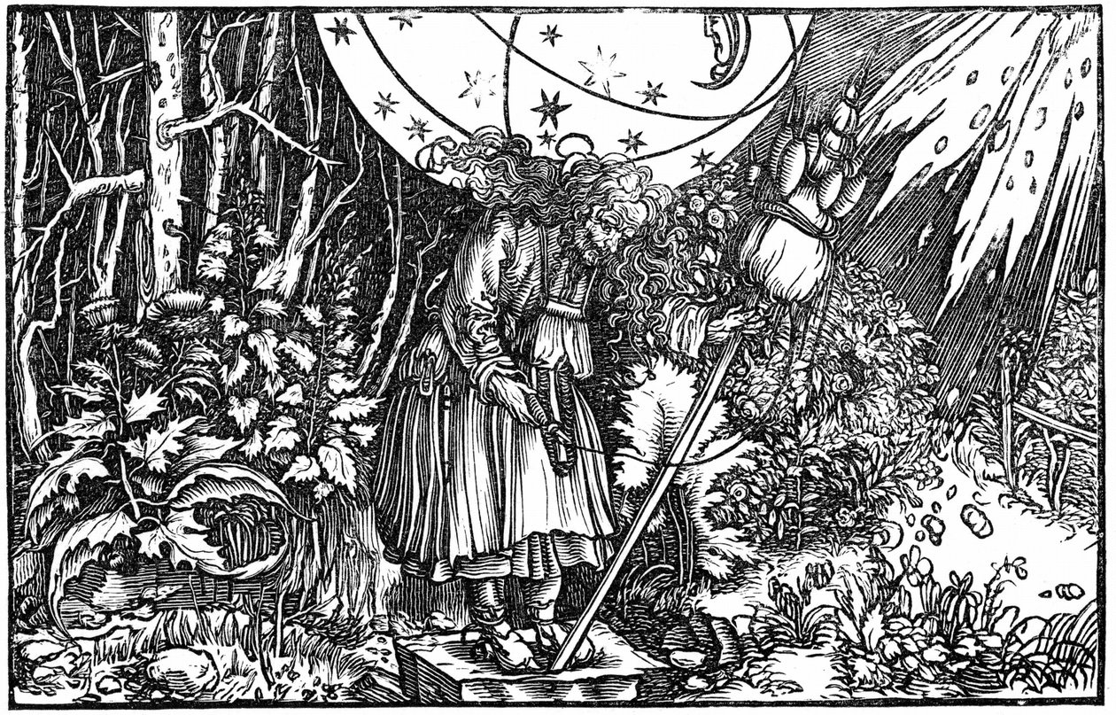 Stará žena (čarodějnice nebo víla), která přede od Hans (after) Holbein the Younger