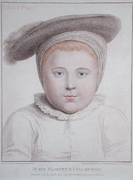 Portrét Edwarda VI. (1537-53) vyrytý Francescem Bartolozzim (1727-1815) 1796 (rytina) od Hans (after) Holbein the Younger