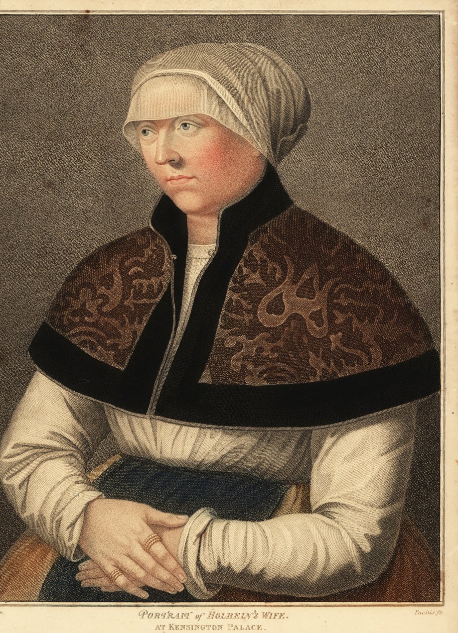 Portrét manželky Hanse Holbeina Elsbeth v Kensingtonském paláci. ,1812 (rytina) od Hans (after) Holbein the Younger