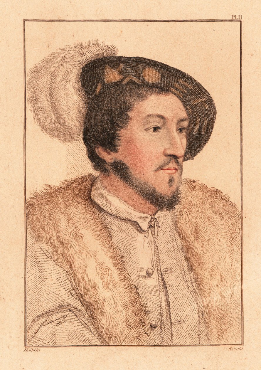 Portrét neznámého muže, dvůr krále Jindřicha VIII. 1532. ,1812 (rytina) od Hans (after) Holbein the Younger