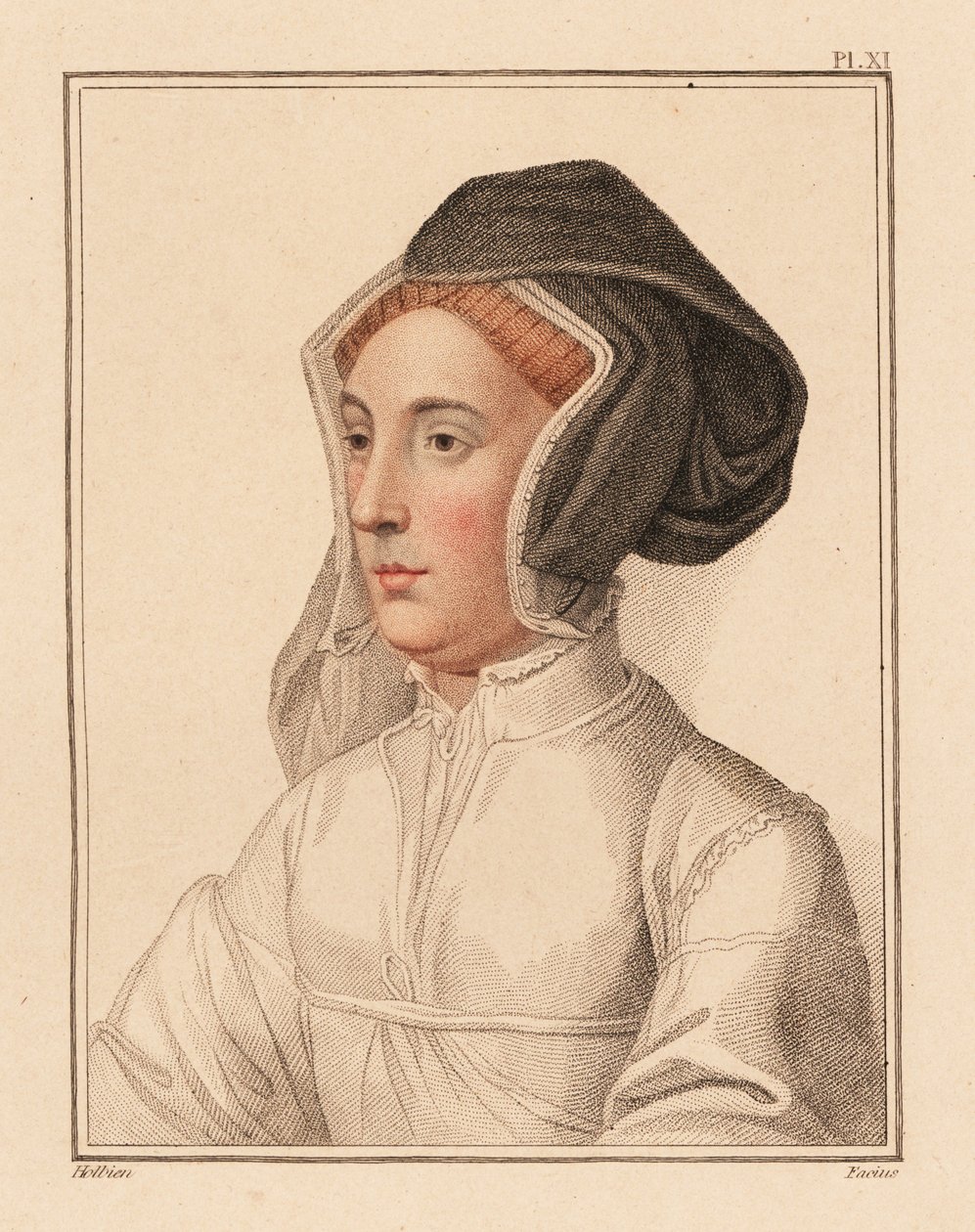 Portrét neznámé ženy ze dvora krále Jindřicha VIII., 1812 (rytina) od Hans (after) Holbein the Younger