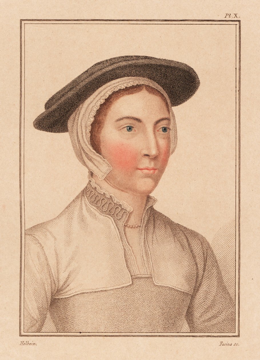 Portrét neznámé ženy od soudu krále Jindřicha VIII., 1812 (gravírování) od Hans (after) Holbein the Younger