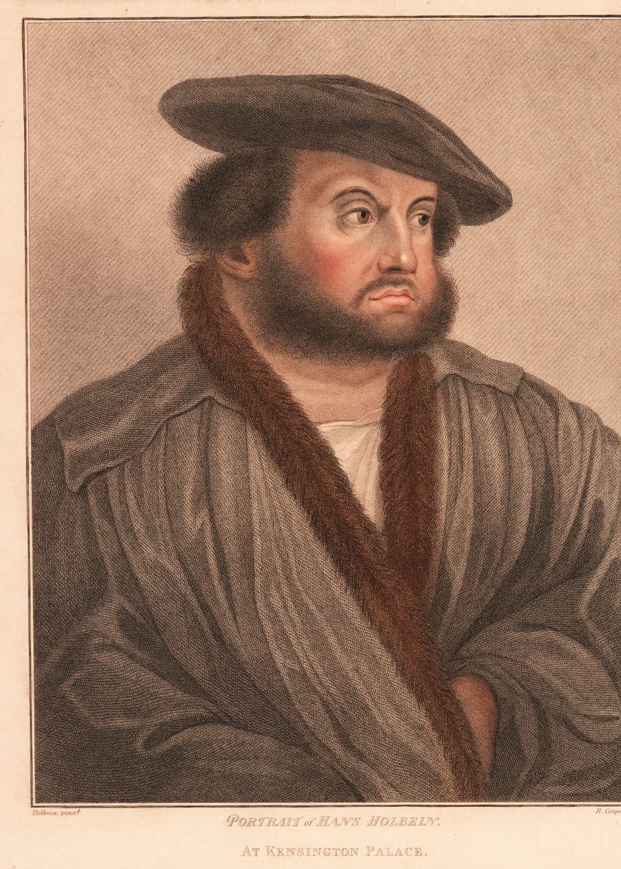 Autoportrét umělce Hanse Holbeina v Kensingtonském paláci. ,1812 (rytina) od Hans (after) Holbein the Younger