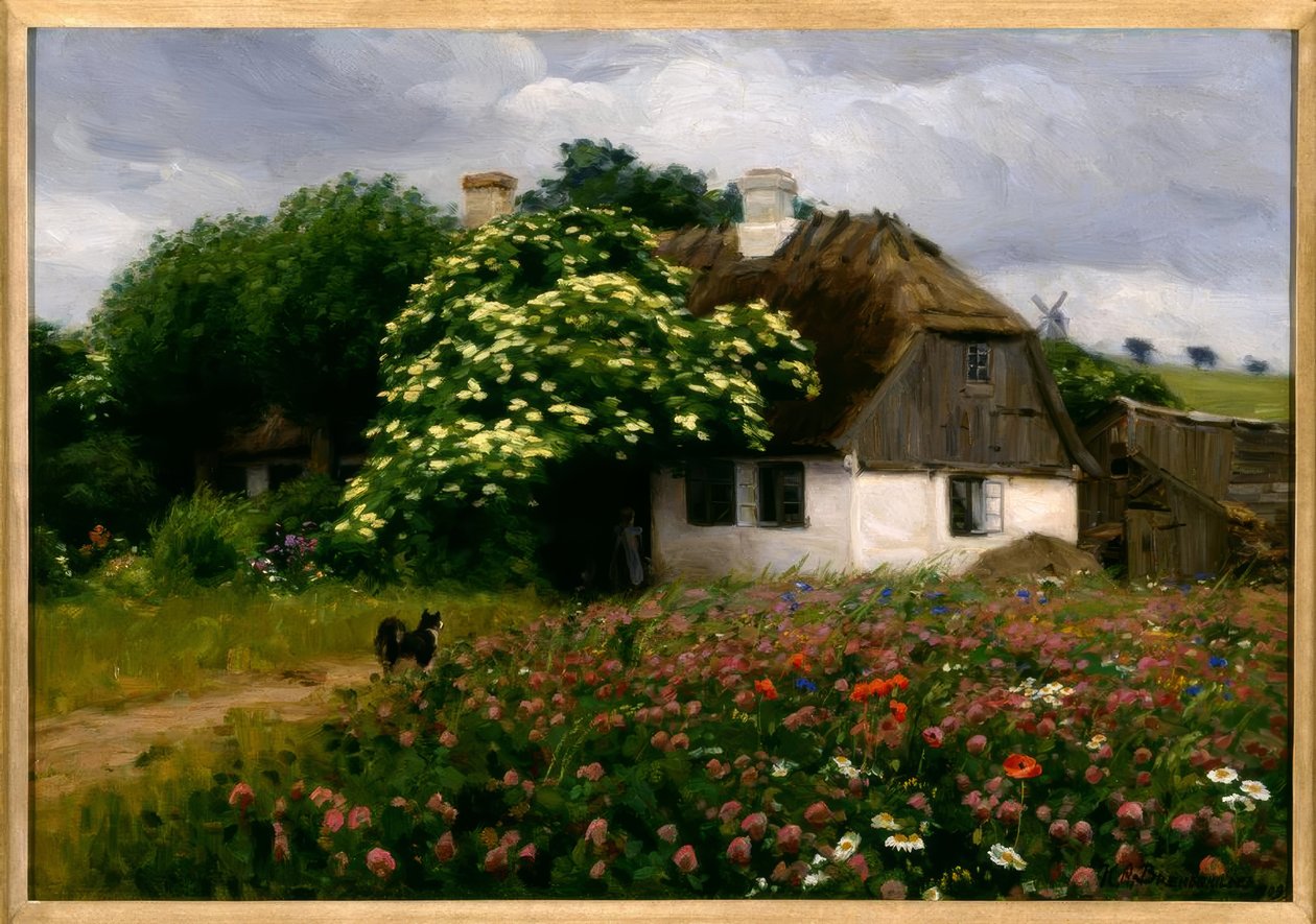 H.A. Brendekilde, květinová louka na farmě od Hans Andersen Brendekilde
