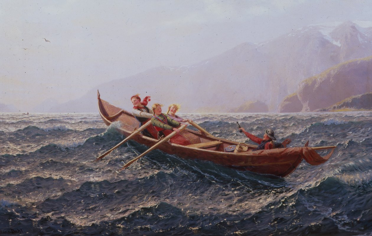 Lidé ve veslici (olej na plátně) od Hans Andreas Dahl