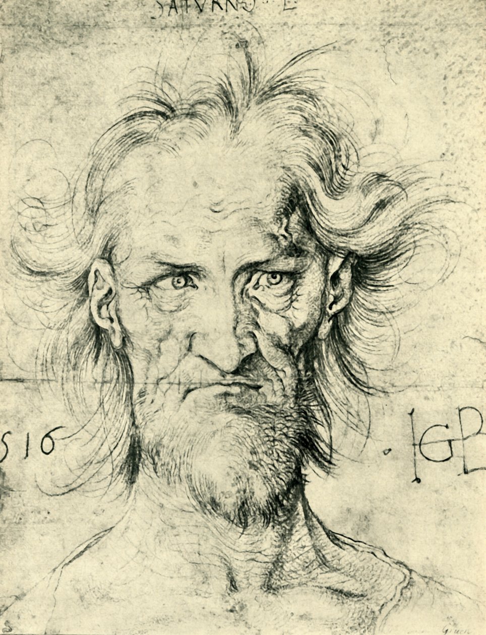 Hlava vousatého starce Saturn, 1516, 1943. od Hans Baldung