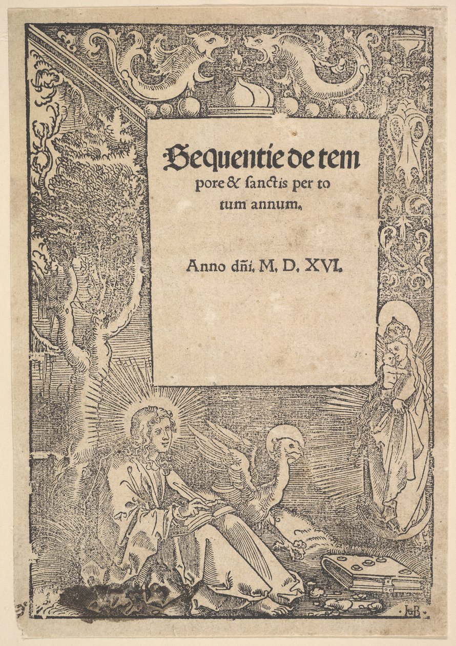 Svatý Jan Evangelista na Patmosu, titulní strana z Hymni de tempore et de sanctis, 1516 od Hans Baldung