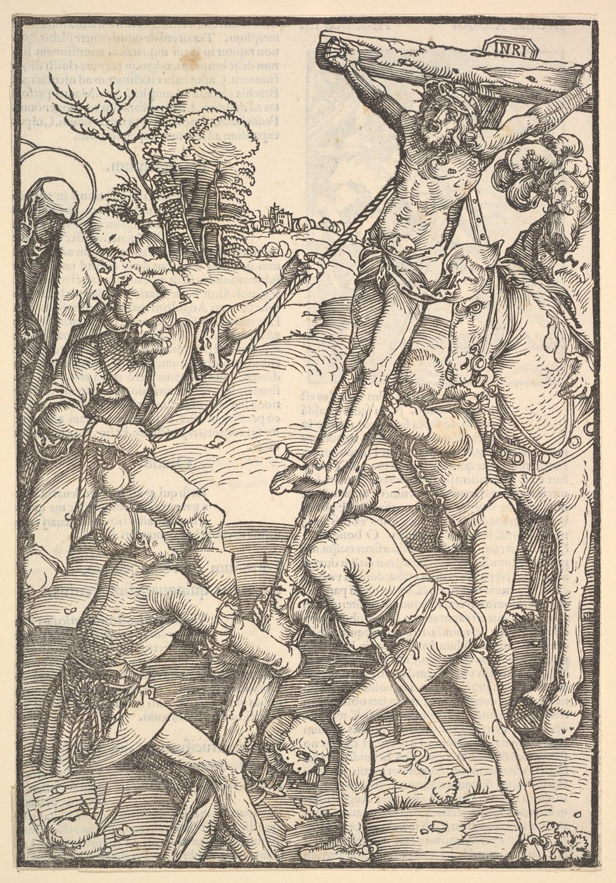 Vztyčení kříže, verso: Vztyčení kříže, od Speculum Passionis Domini ..., 1507. od Hans Baldung