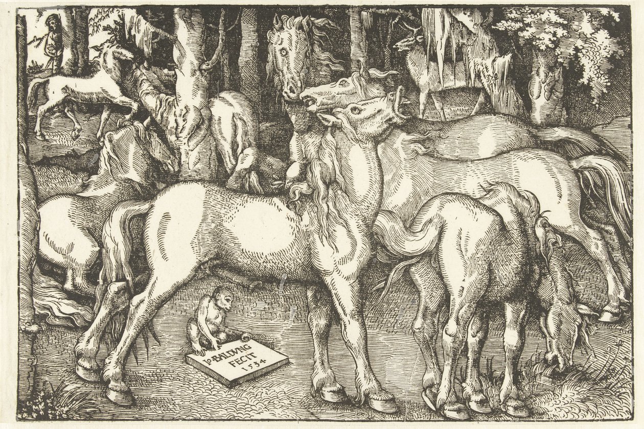 Skupina sedmi koní a opice od Hans Baldung Grien