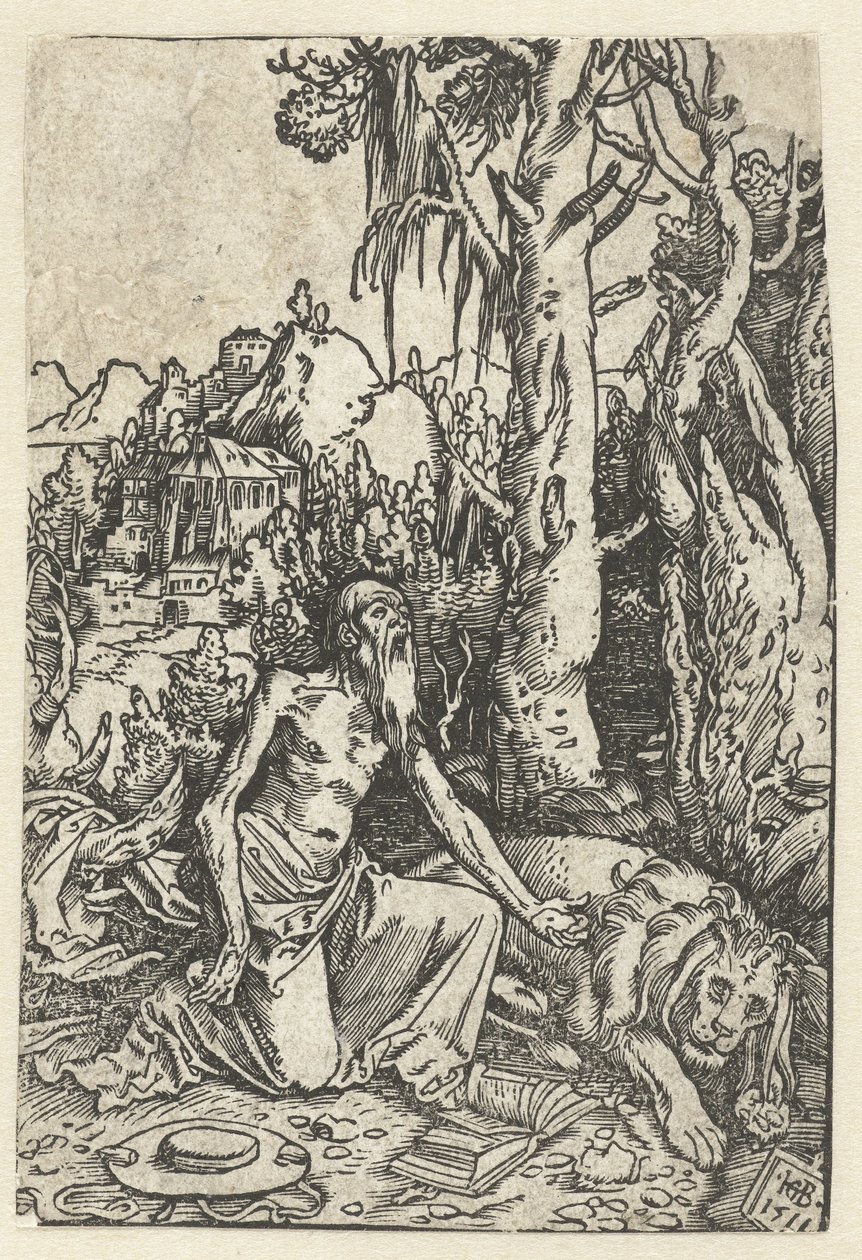 Svatý Jeroným jako kajícník na poušti od Hans Baldung Grien