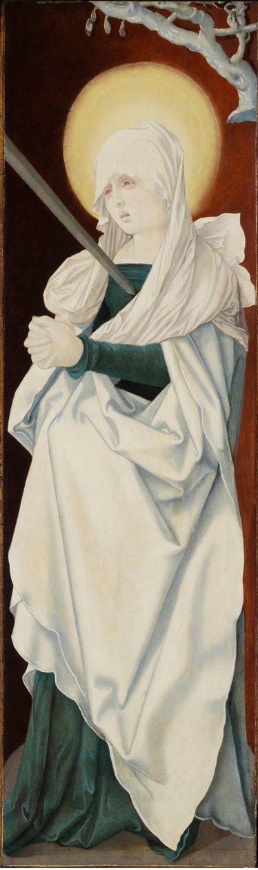 La Vierge des douleurs - Panna Bolestná (Mater dolorosa), od Baldunga (Baldung Grien), Hanse (1484-1545). Olej na dřevě, c. 1516. Rozměry : 152,2x46 cm. Muzeum Szepmuveszeti, Budapešť od Hans Baldung Grien