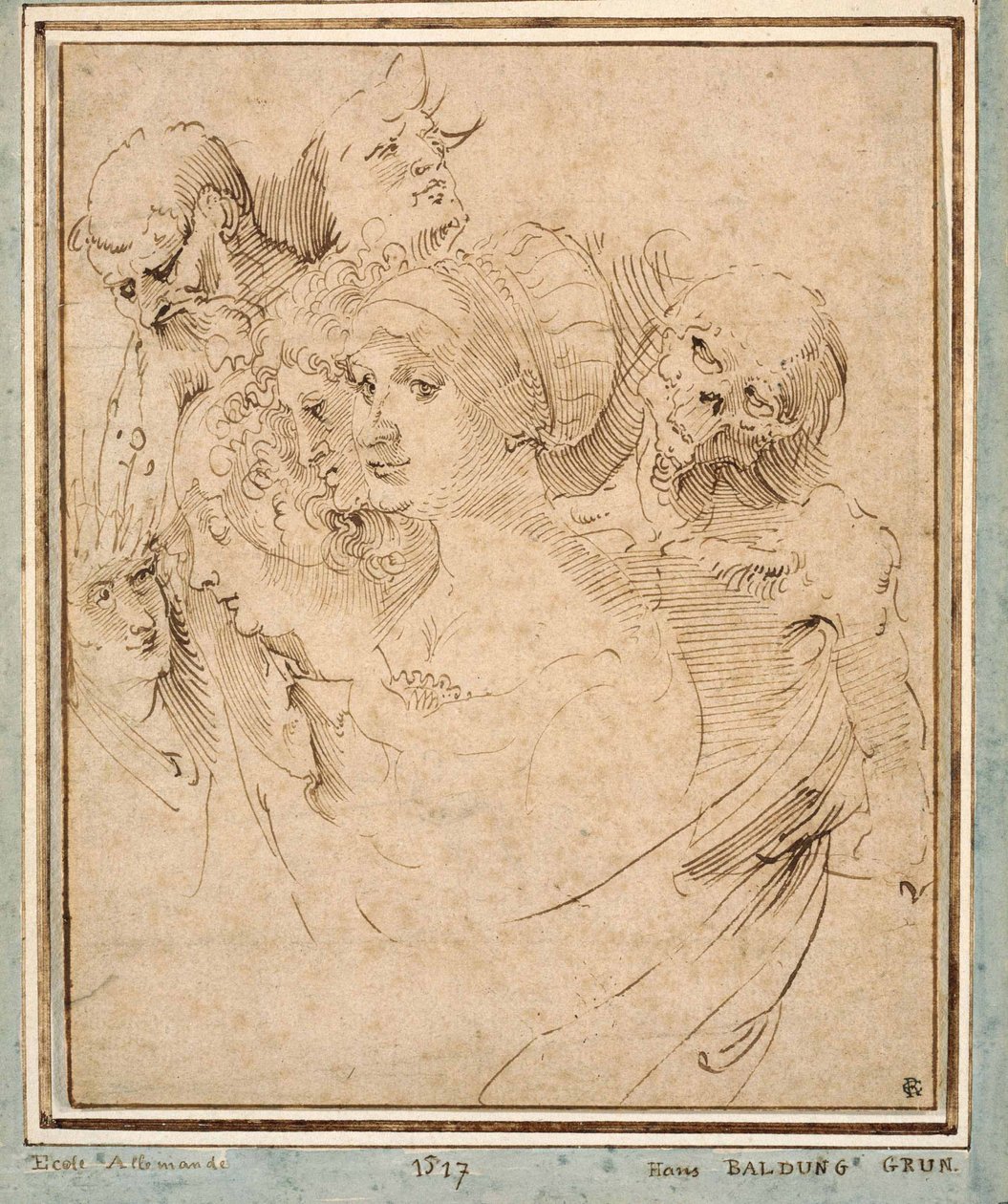 "" La mort representee avec sept tetes "" (Smrt mezi sedmi hlavami) Dessin de Hans Baldung (Baldung Grien) (1484-1545) vers 1515 Collection privee od Hans Baldung Grien