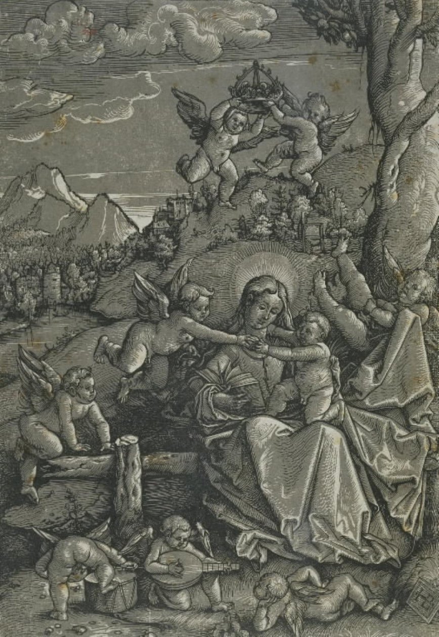 Madona s dítětem a anděly v krajině od Hans Baldung Grien