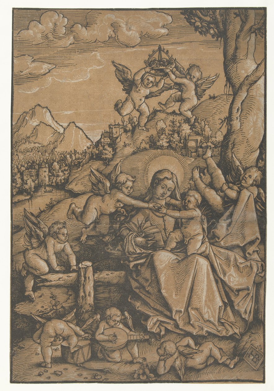 Marie s dítětem s osmi anděly v krajině od Hans Baldung Grien