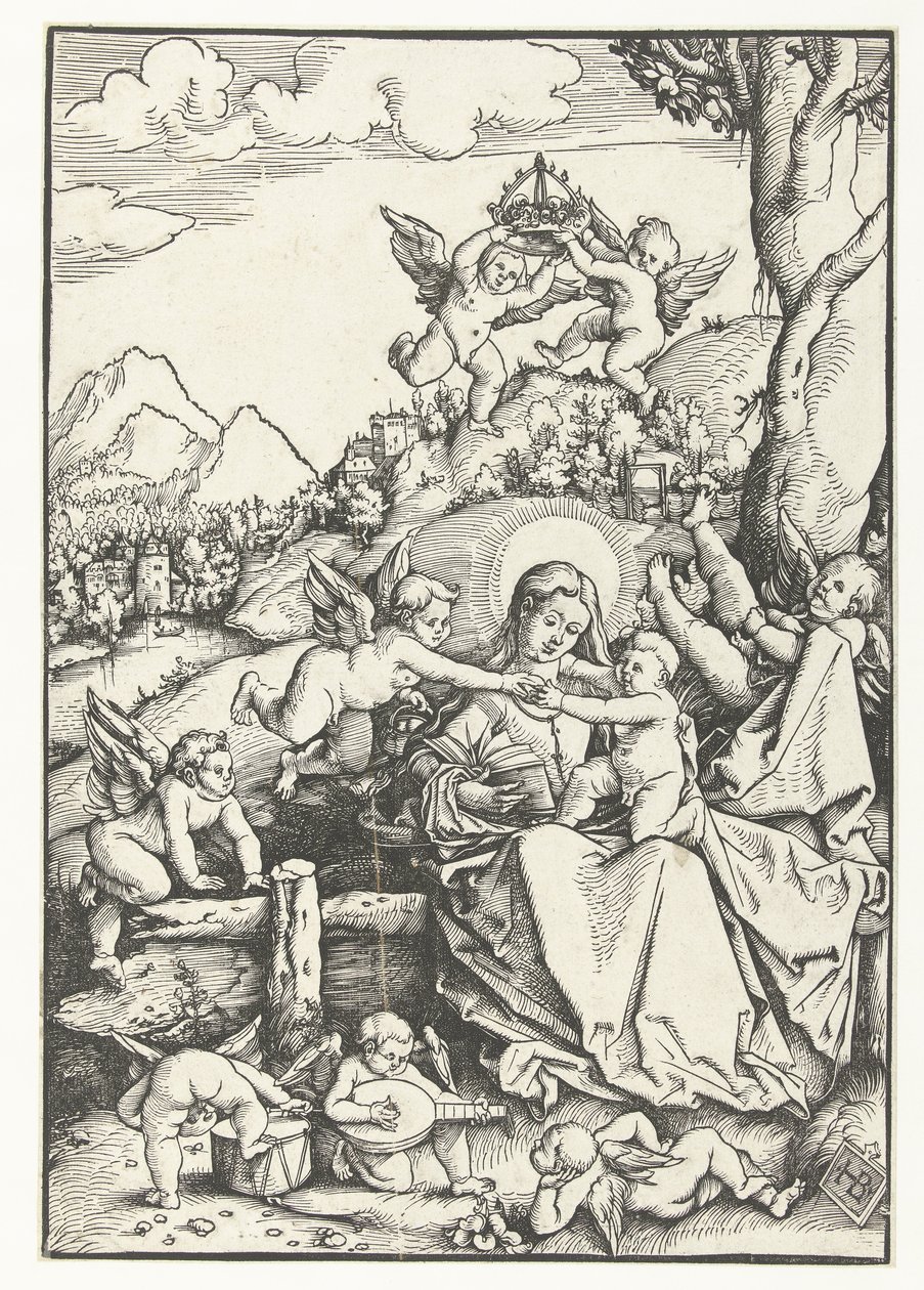 Marie s dítětem s osmi anděly v krajině od Hans Baldung Grien