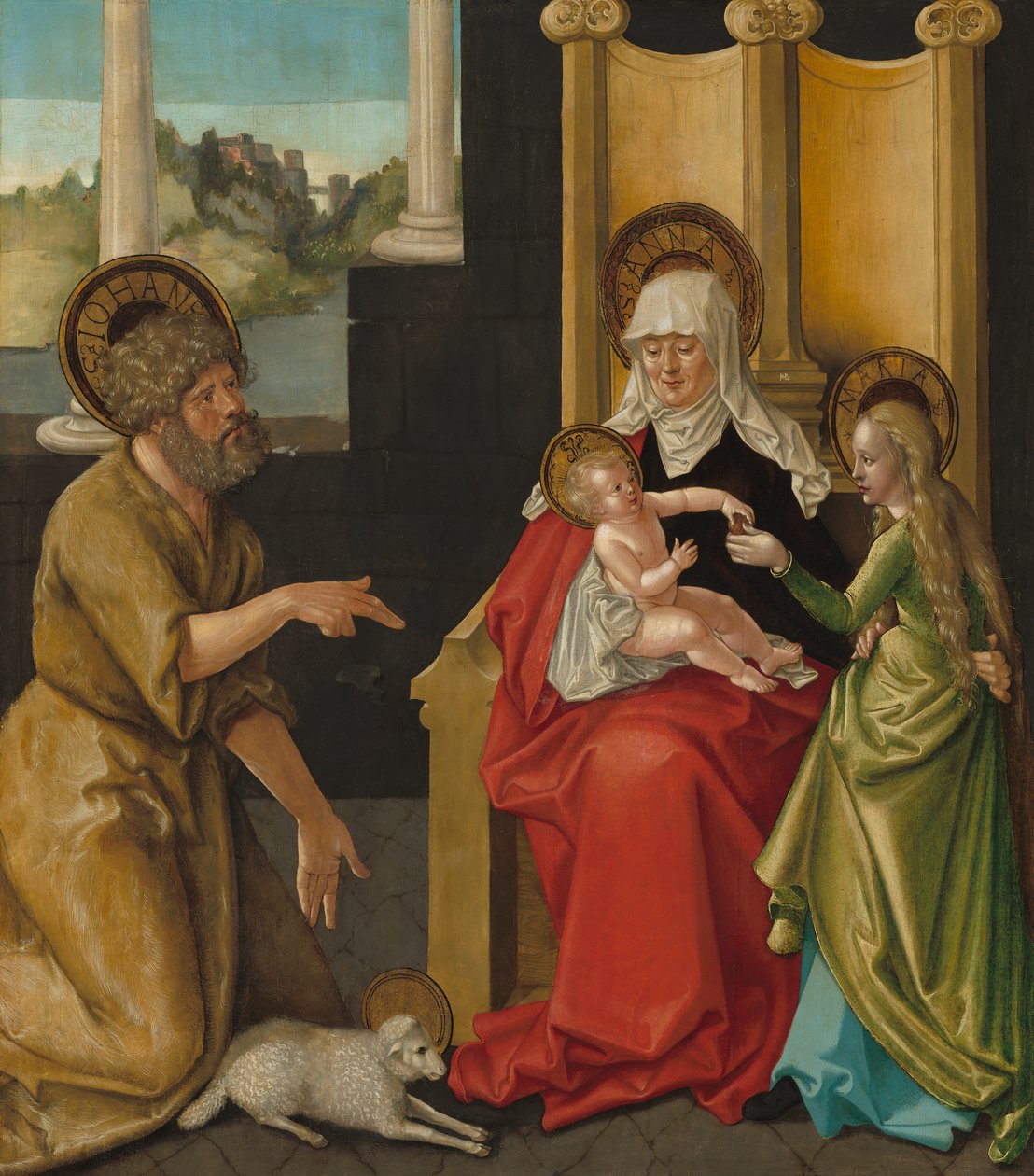 Svatá Anna s Ježíškem, Pannou a svatým Janem Křtitelem, kolem 1511 (olej na sololitu přenesený z desky) od Hans Baldung Grien