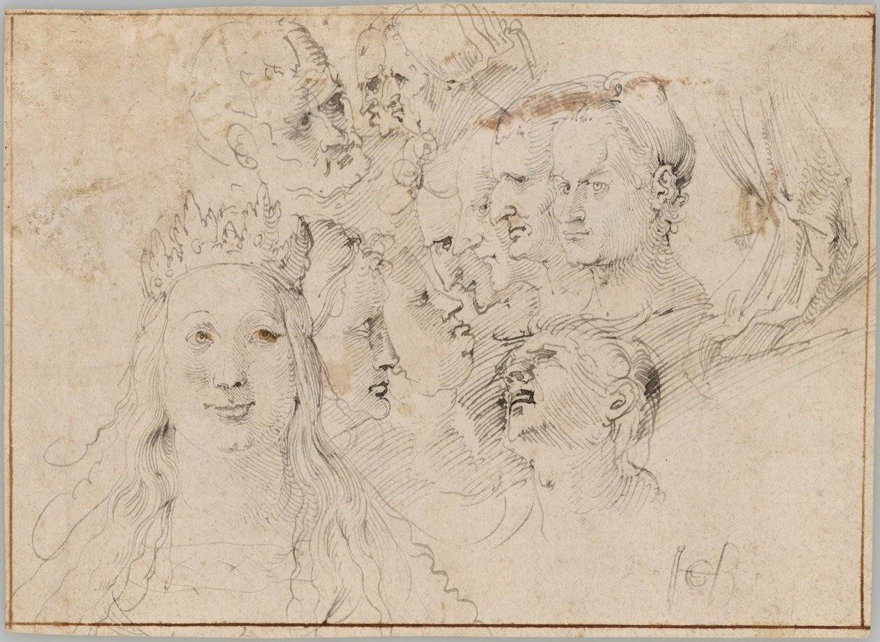 Studie hlav (líc); Studie mužské postavy (rub) od Hans Baldung Grien