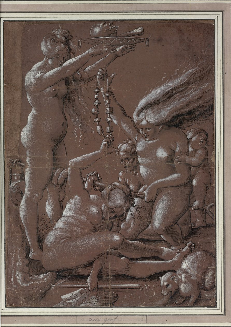 Čarodějnický sabat (po Hansi Baldungovi) par Graf, Urs (asi 1485-1527/28). Pero, štětec, inkoust, bílá barva na papíře, rozměr : 29,5x21,7 od Hans Baldung Grien
