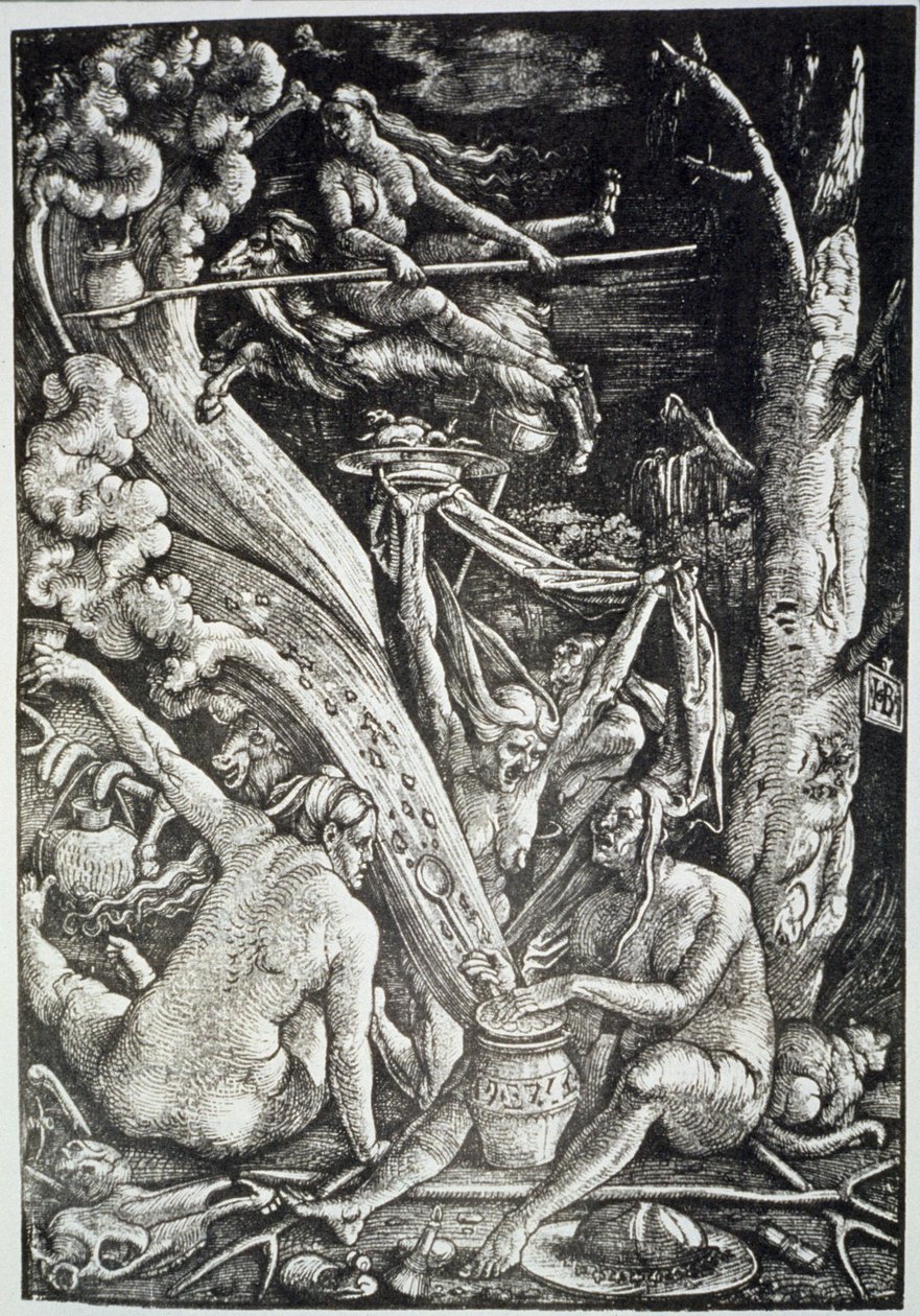 Čarodějky o sabatu, podle Hanse Baldunga Griena, ilustrované v historii magie vydané koncem 19. od Hans Baldung Grien