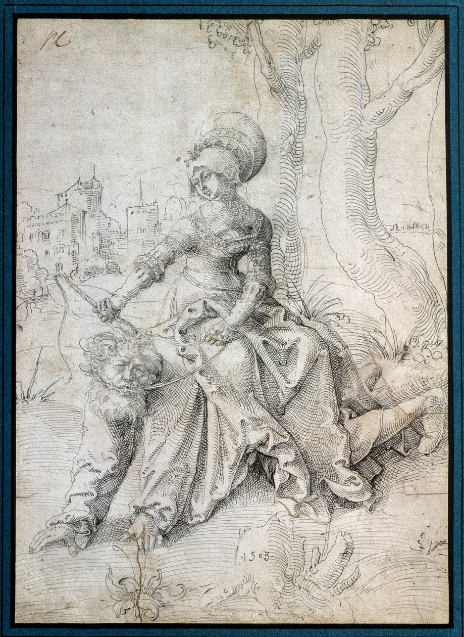 Žena jedoucí na muži: Phyllis sedící na zádech Aristotela, který chodí po všech čtyřech. Kresba Grien Hans Baldung (1484-1545) Ec. Všechno. od Hans Baldung Grien