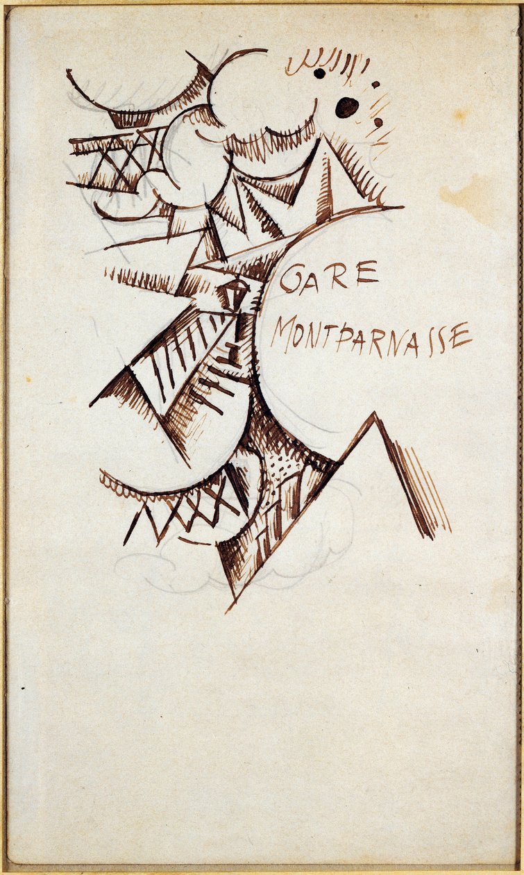 Gare Montparnasse Kresba čínským inkoustem a tužkou od Hanse Bolze (1885-1918) 1912 Soukromá sbírka od Hans Bolz