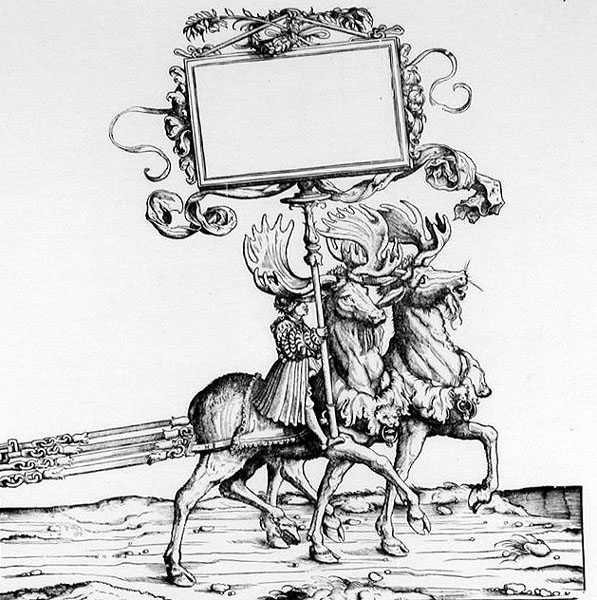 Dvojice jelenů v čele kočáru, z Maximiliánského triumfálního průvodu, kolem 1516-18 od Hans Burgkmair