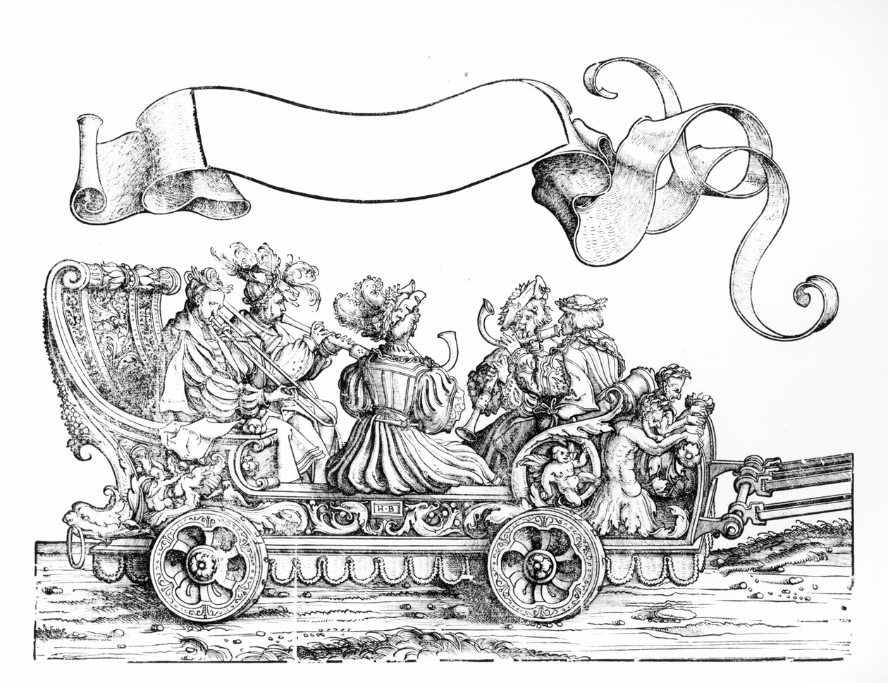 Scéna z Maxmiliánova triumfálního průvodu, kolem 1516-18 (dřevořez) (černobílá fotografie) od Hans Burgkmair