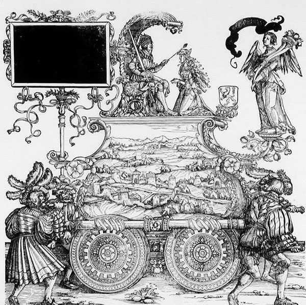 Scéna z Maxmiliánova triumfálního průvodu, kolem 1516-18 (dřevořez) (čb foto) od Hans Burgkmair