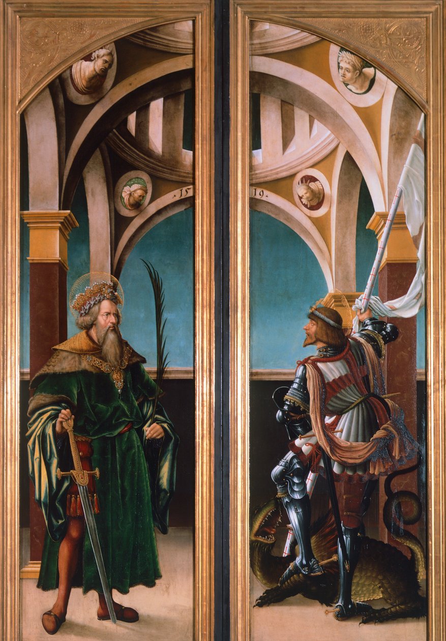 Sv. Zikmund a sv. Jiří, detail ze dveří triptychu Ukřižování od Hans Burgkmair