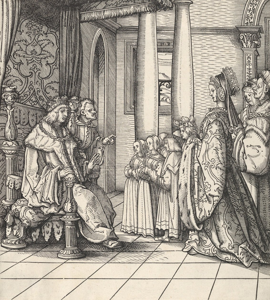 Bílý král přijímající svou dceru Markétu a děti krále Filipa z Der Weisskunig, 1514-16 od Hans Burgkmair