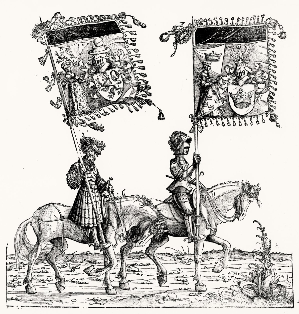 Dva rytíři na koních, z Maximiliánského triumfálního průvodu, c.1516-18 od Hans Burgkmair