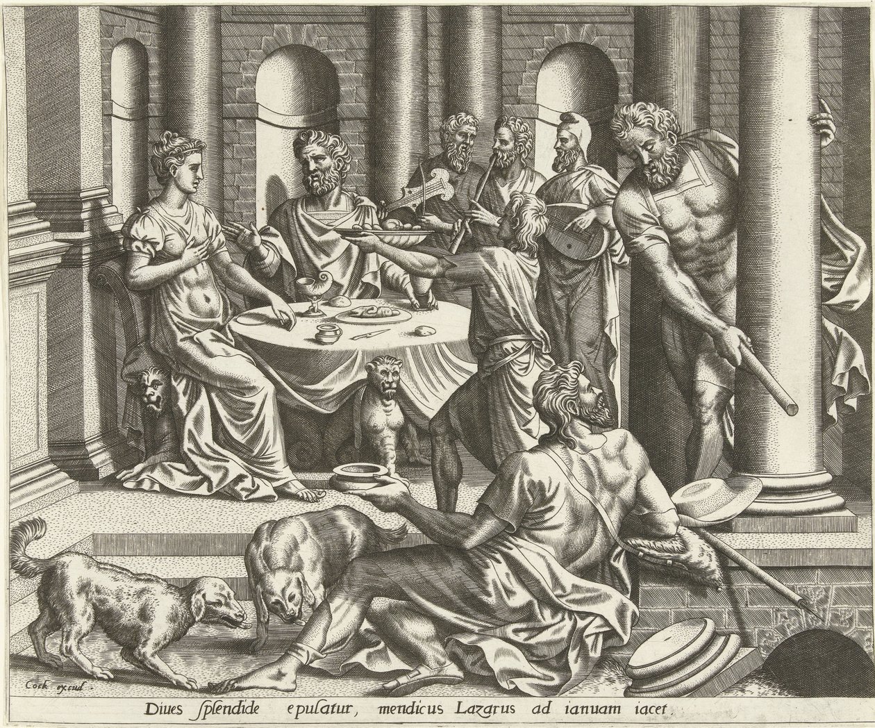 Lazar prosí o dům bohatého muže Historie Lazara a bohatého muže (název série) od Hans Collaert (I) (possibly)