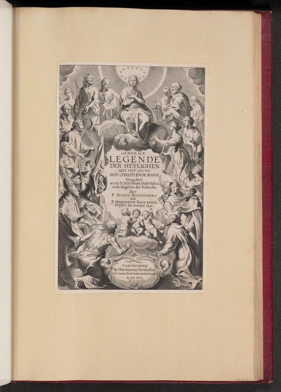 Titulní strana pro Pedro de Ribadeneira a Heribert Rosweyde, Generale Legende der Heylighen od Hans Collaert the Younger after Sir Peter Paul Rubens