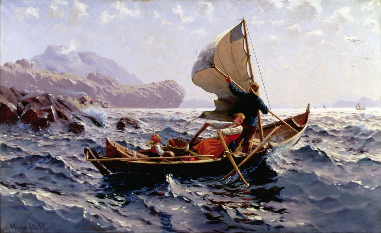 Norská rybářská loď, poblíž Bergenu (olej na plátně) od Hans Dahl