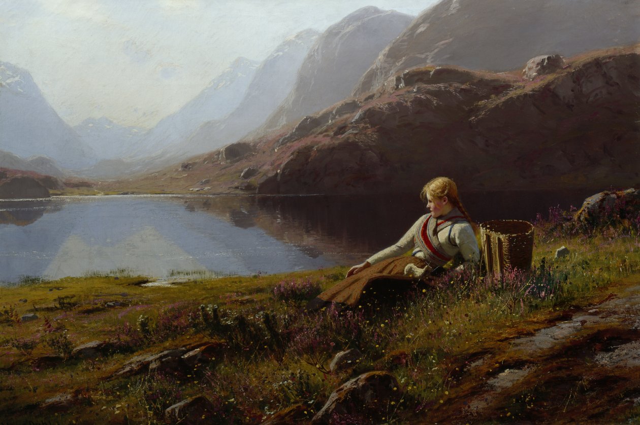 Girl Knitting by the Mountain Lake (oil on canvas)   1313136   cs       czech Successfully Translated  Original: Negen wilde dieren Dieren naar antieke muurschilderingen (series title) Speculum Romanae Magnificentiae (series title) Translat: Negen wilde di od Hans Dahl