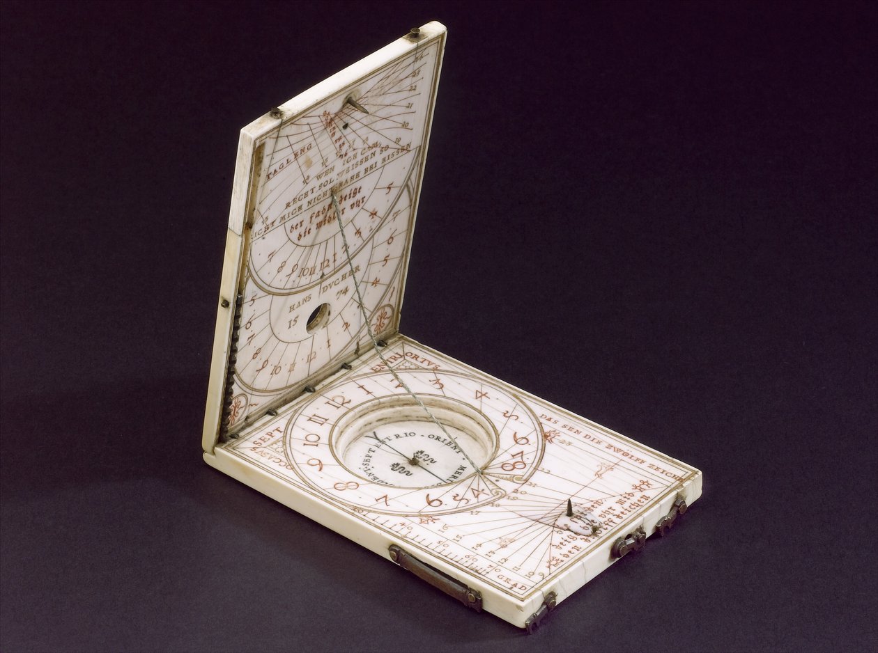 Sluneční hodiny tabletového kompasu, Norimberk, 1574 (viz také 259578-80) od Hans Ducher