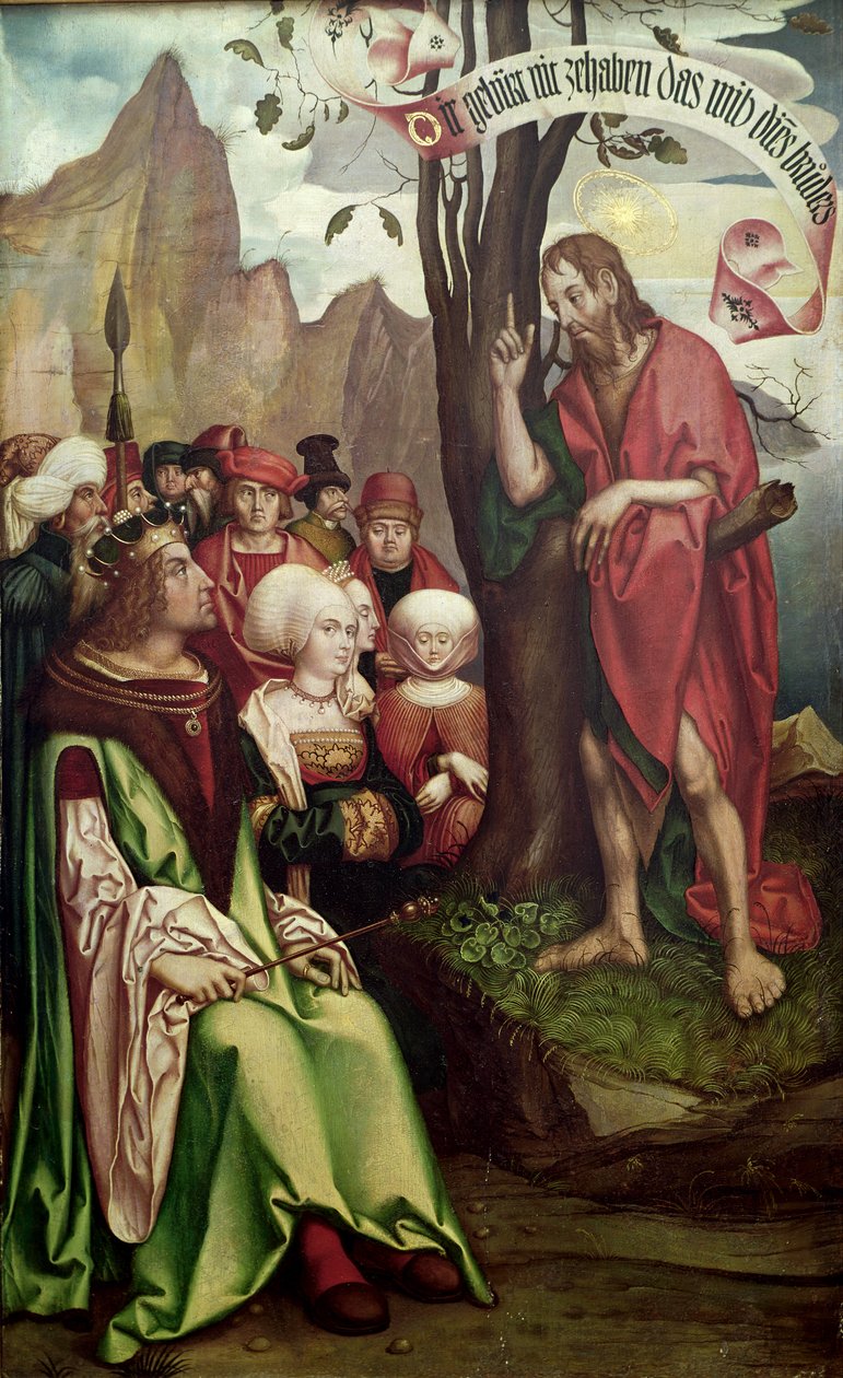 Svatý Jan Křtitel káže před Herodem, z Triptychu sv. Jana, 1514 (tempera na panelu) od Hans Fries