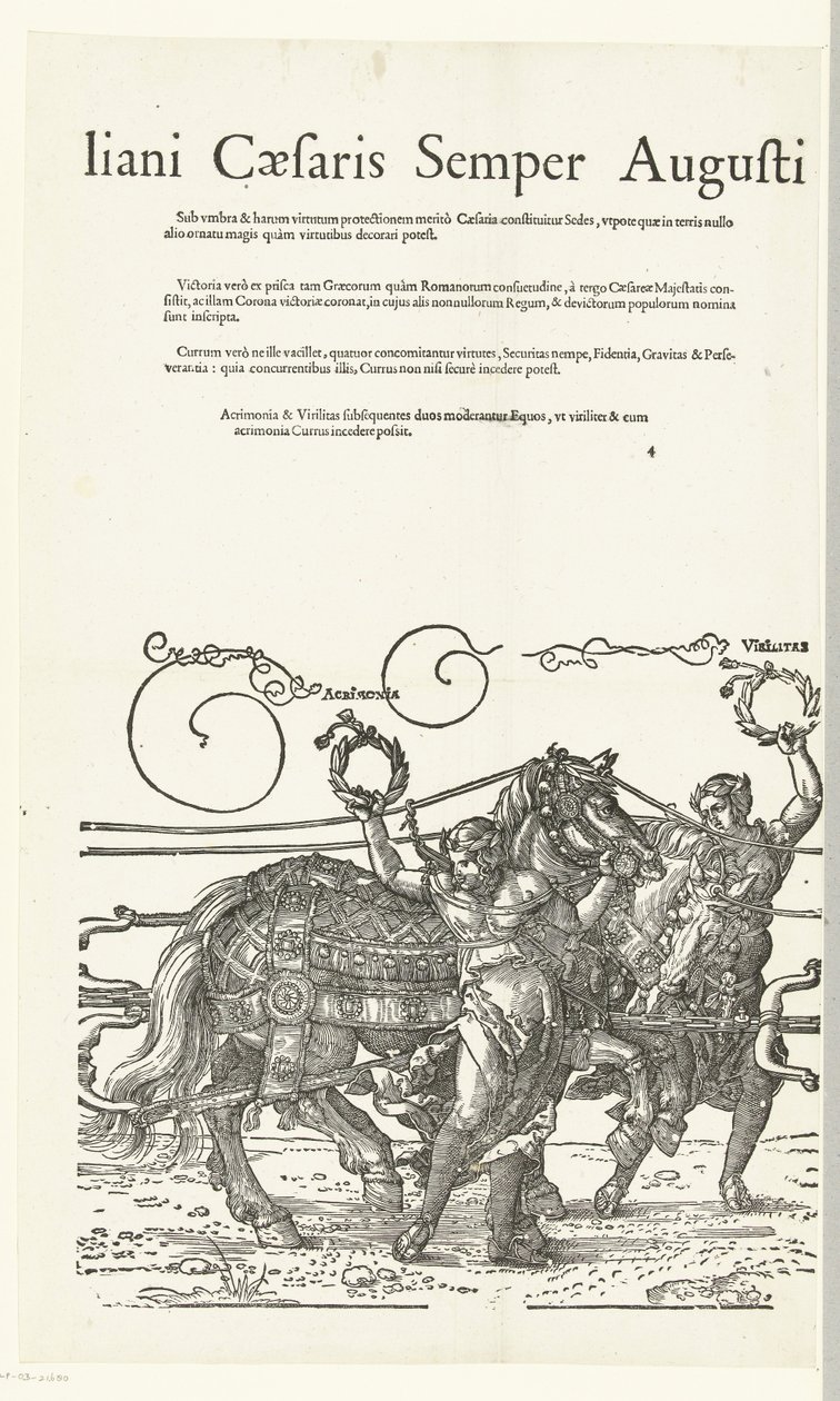 Triomfwagen van keizer Maximiliaan I Kopieën naar Dürers Triomfwagen voor keizer Maximiliaan I (název série) Toto je triumfální vůz na počest Invictus. A nejslavnější princ D. Maximilianus Caesaris Semper Augustus, A prostřednictvím Alberta od Hans Guldenmund