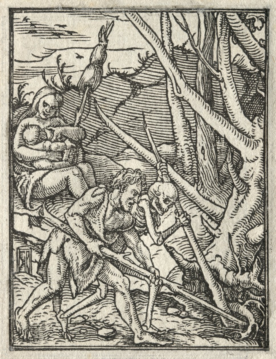 Tanec smrti: Vyhnání z ráje; Adam Cultivating the Ground od Hans Holbein