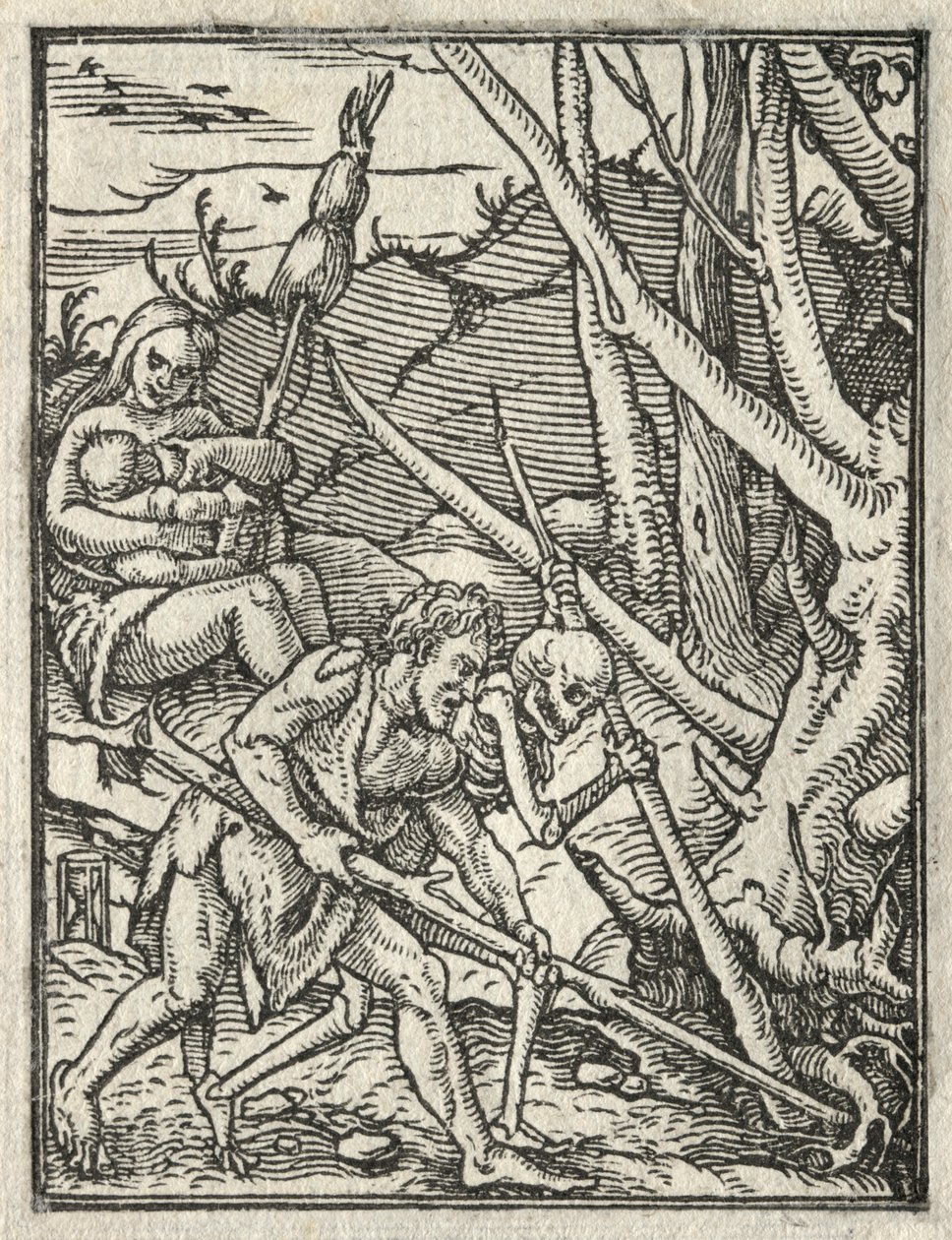 Tanec smrti: Vyhnání z ráje, Adam Cultivating the Ground. od Hans Holbein