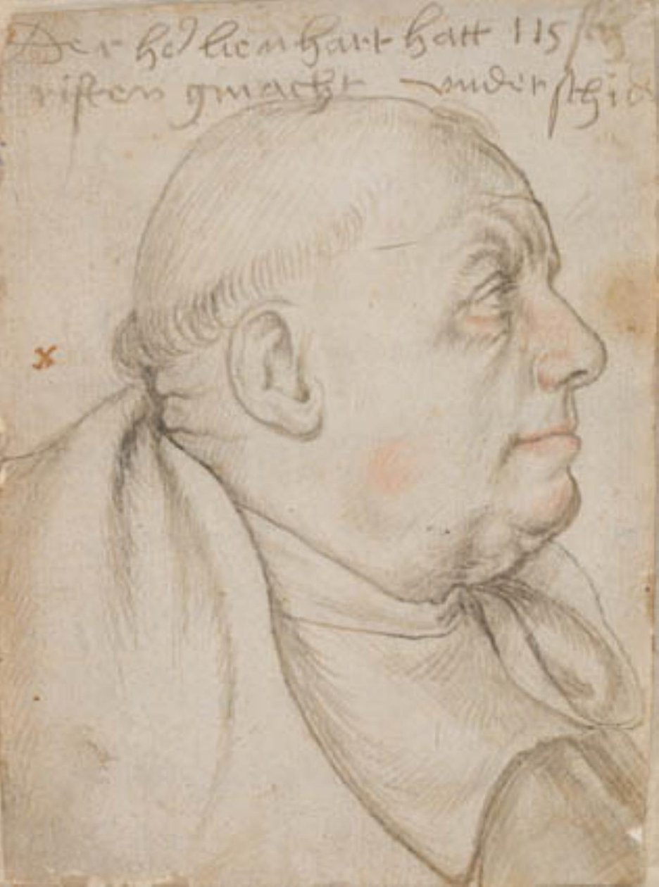 Portrét kaligrafa Leonharda Wagnera, přezdívaného Würtslin, mnicha sv. Ulricha a Afry v Augsburgu, z profilu vpravo od Hans Holbein d.Æ.