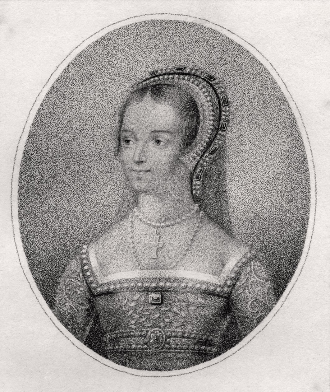 Catherine Parr, vyrytý Bocquetem, z „Katalogu královských a vznešených autorů“, vydaný v roce 1806 od Hans Holbein der Jüngere