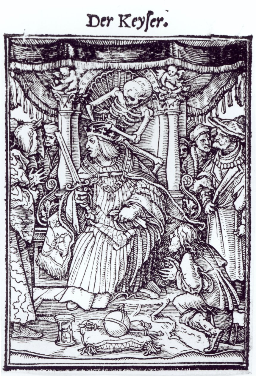 Smrt a císař, z „Tance smrti“, rytina Hanse Lutzelburgera, kolem roku 1538 od Hans Holbein der Jüngere