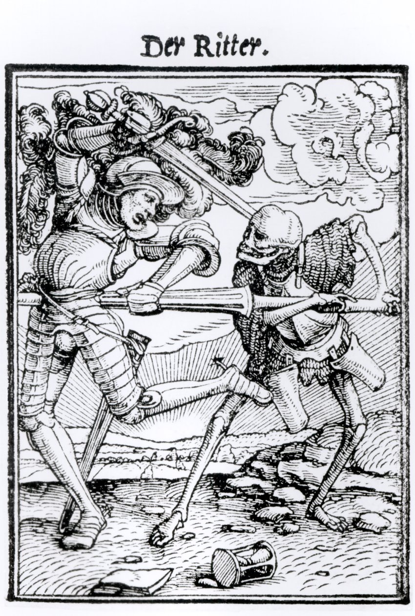 Smrt a rytíř, z „Tance smrti“, vyryl Hans Lutzelburger, kolem roku 1538 od Hans Holbein der Jüngere