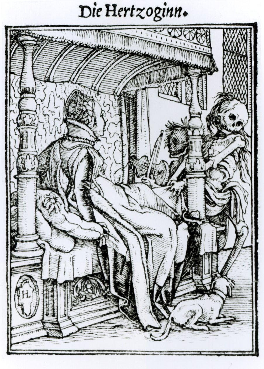 Smrt a dáma, z „Tance smrti“, vyryl Hans Lutzelburger, kolem roku 1538 od Hans Holbein der Jüngere