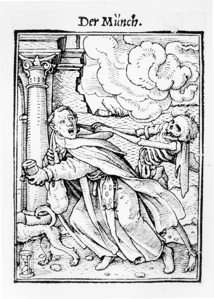Smrt a žebravý mnich, z „Tance smrti“, vyrytý Hansem Lutzelburgerem, kolem roku 1538 od Hans Holbein der Jüngere
