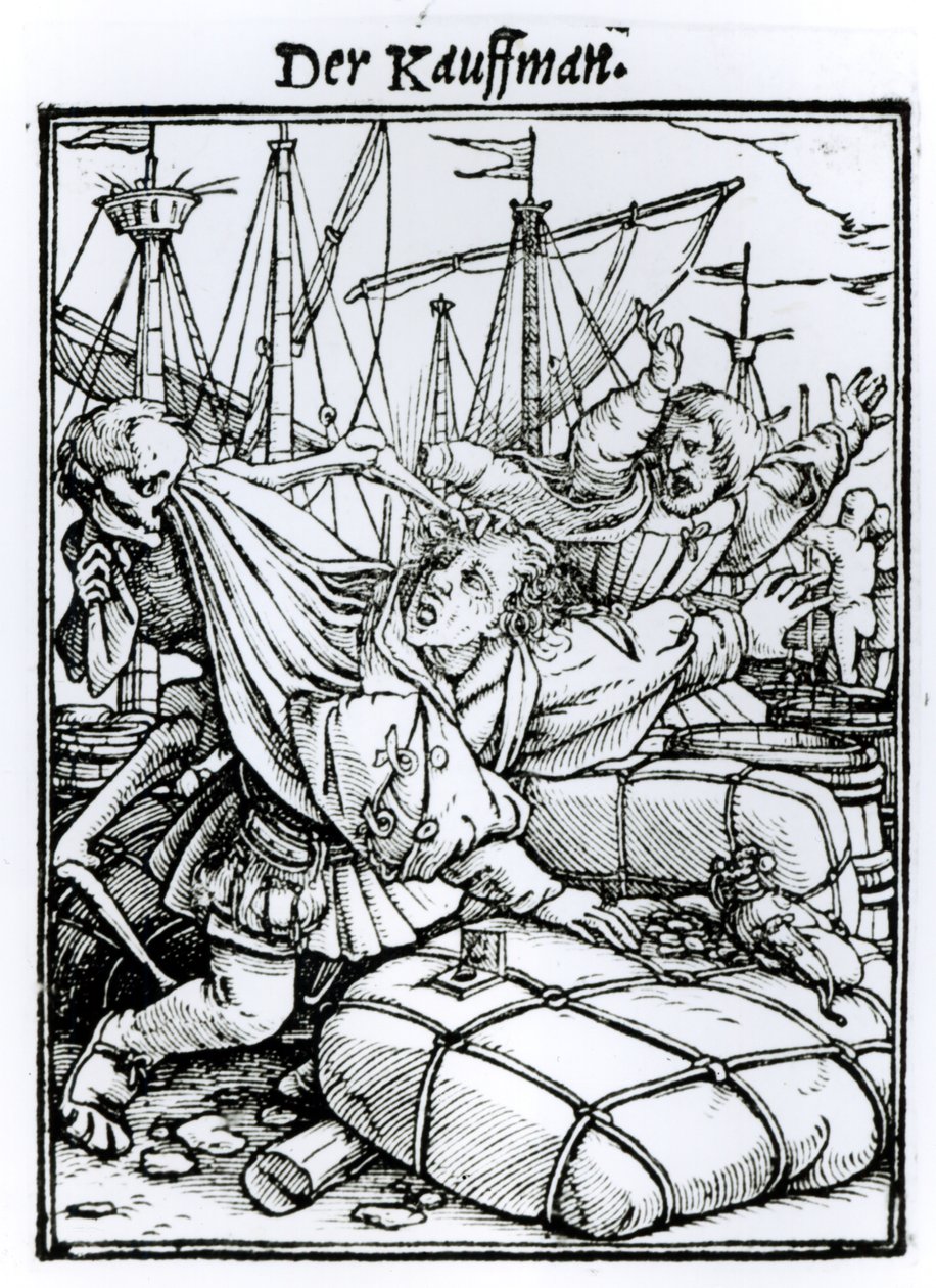 Smrt a obchodník, z „Tance smrti“, vyryl Hans Lutzelburger, kolem roku 1538 od Hans Holbein der Jüngere